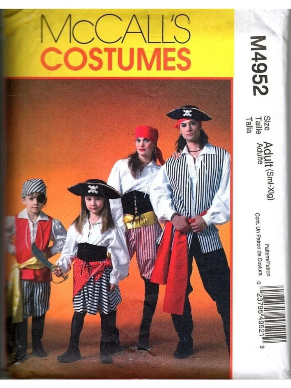 McCalls M4952 Adult Unisex S to XL Pirate Costumes Sewing Patterns
